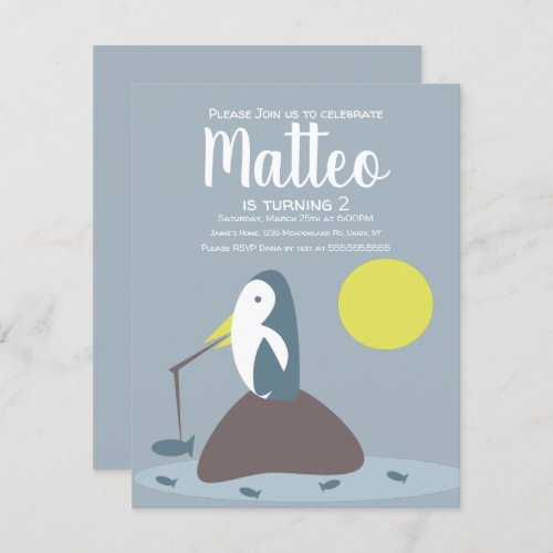 Modern Penguin Fishing Nautical Ocean Birthday Invitation