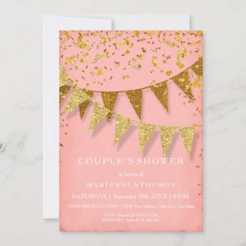 Modern Pennant Banner w Glitter Falling Confetti Invitation