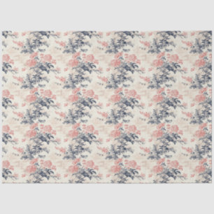 Modern Peoney Floral Blue Toile de Jouy Pattern Tissue Paper