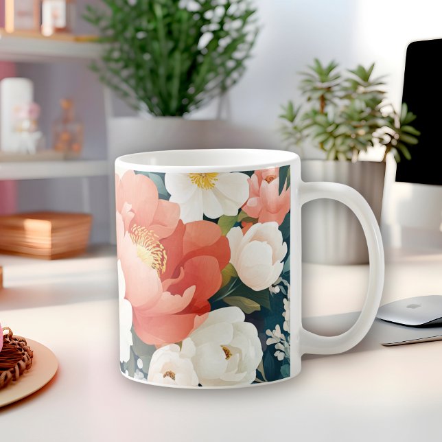 Modern peonies Floral Warm orange and white flower Coffee Mug (Creator Uploaded)