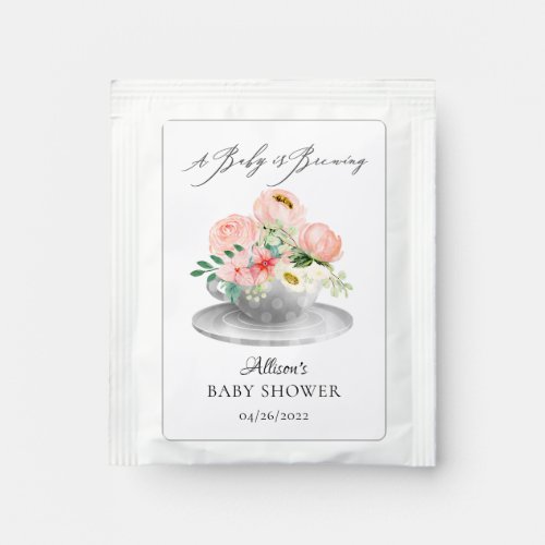 Modern Peony Floral Baby Shower Tea Bag Drink Mix