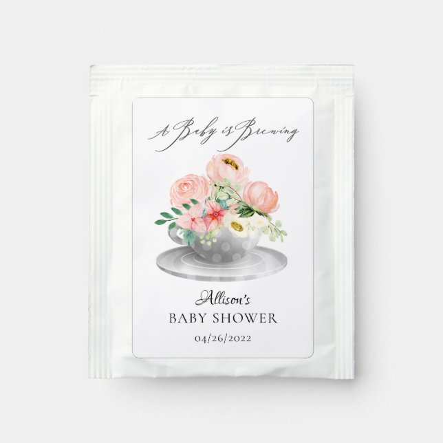 Modern Peony Floral Baby Shower Tea Bag Drink Mix (Front)