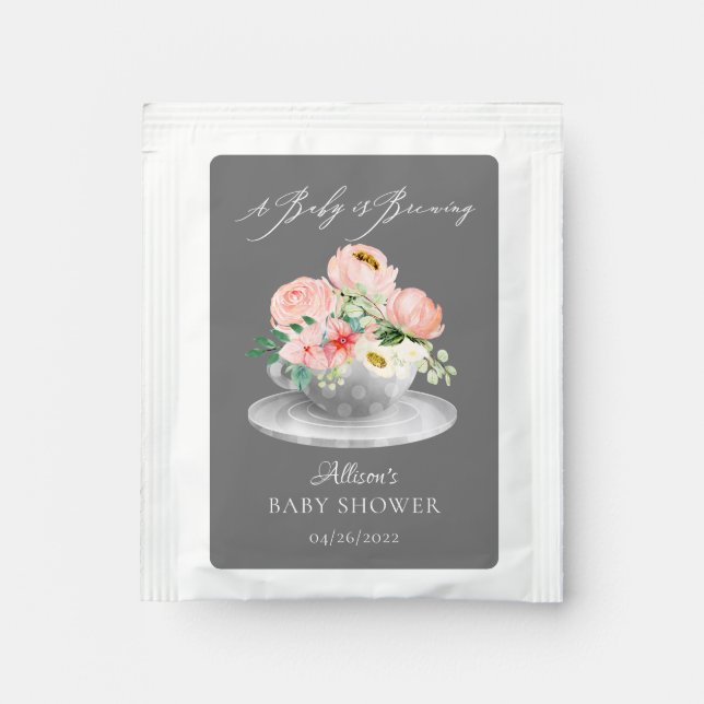 Modern Peony Floral Baby Shower Tea Bag Drink Mix (Front)