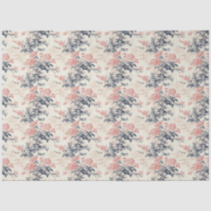 Modern Peony Floral Blue Toile de Jouy Pattern Tissue Paper