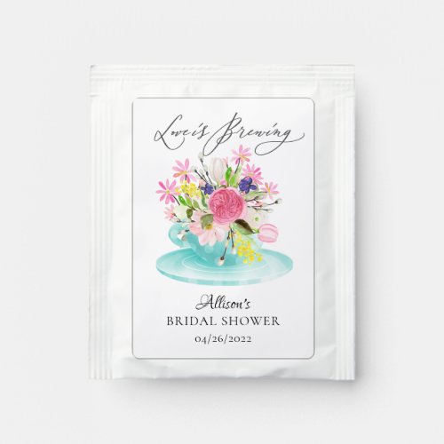 Modern Peony Floral Bridal Shower Tea Bag Drink Mi Tea Bag Drink Mix