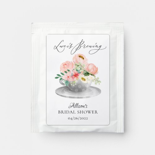 Modern Peony Floral Bridal Shower Tea Bag Drink Mix