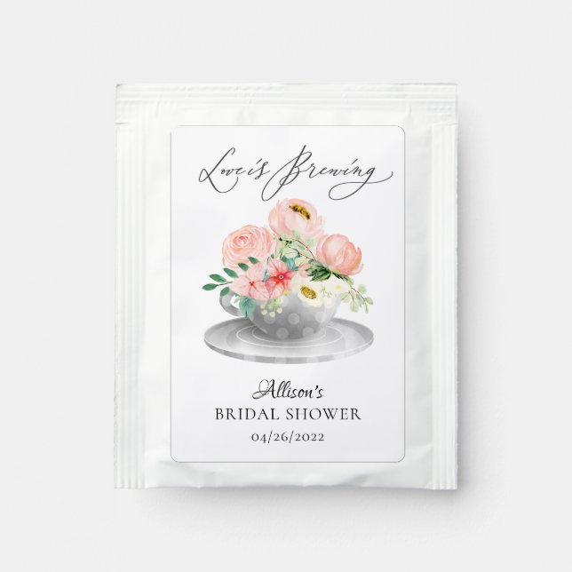 Modern Peony Floral Bridal Shower Tea Bag Drink Mix (Front)