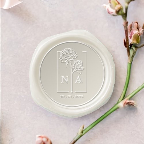 Modern Peony flower Couple Monogram Wedding Wax Seal Stamp