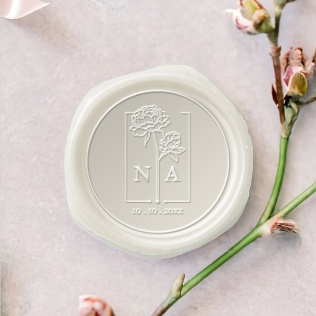 Modern Peony flower Couple Monogram Wedding Wax Seal Stamp (Creator Uploaded)
