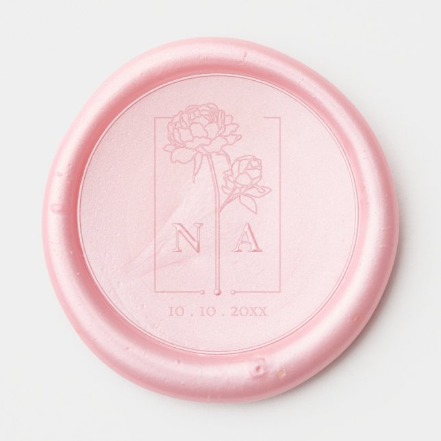 Modern Peony Flower Couple Monogram Wedding Wax Seal Sticker (Front)