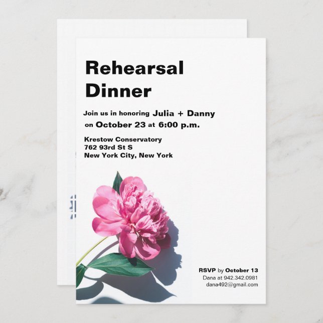 Modern Peony Flower Rehearsal Dinner Invitation (Front/Back)