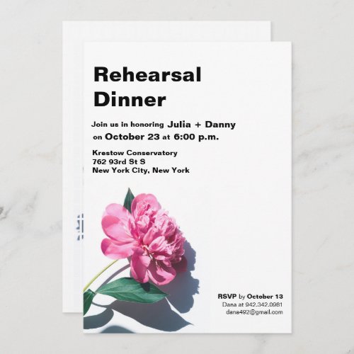 Modern Peony Flower Rehearsal Dinner Invitation