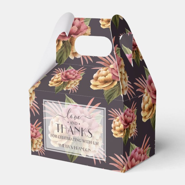 Modern Peony Flowers Favor Boxes (Front Side)