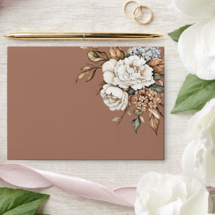 Modern Peony & Hydrangea Mocha Mousse Wedding Envelope