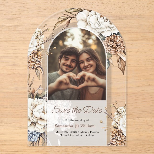 Modern Peony & Hydrangea Wedding Save The Date (Front)