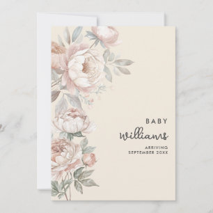 Modern Peony Rose Floral Pregnancy Announcement