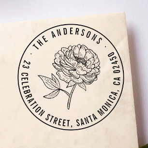 Modern Peony Round Family Name & Return Address Self-inking Stamp
