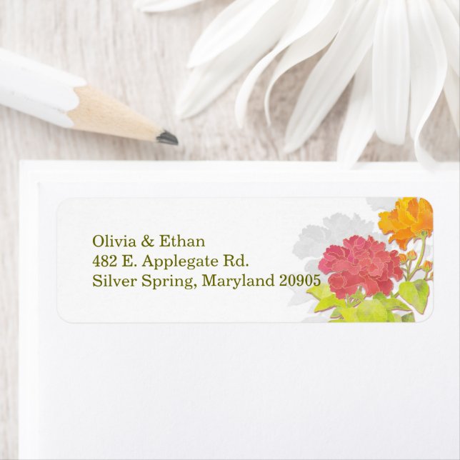 Modern Peony Wedding Return Address Label (Insitu)