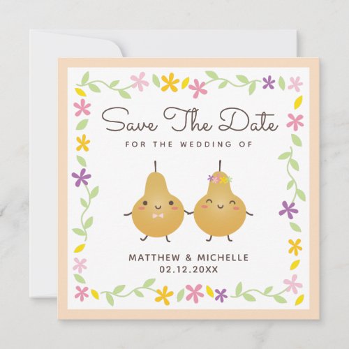 Modern Perfect Pear Bride  Groom Elegant Wedding Save The Date