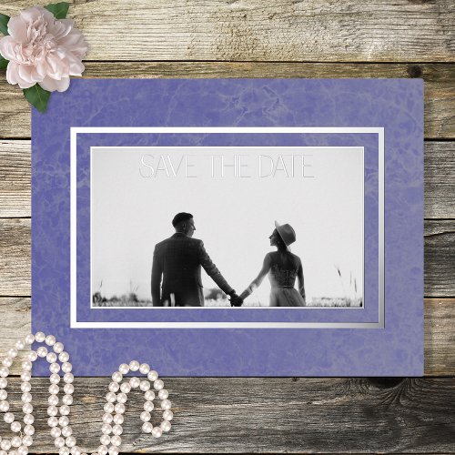 Modern Peri Marble Photo Wedding Save the Date Foil Holiday Postcard