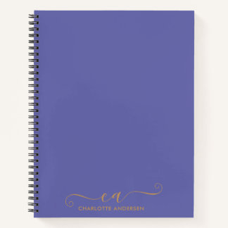 Modern Periwinkle and Gold Script Monogrammed  Notebook