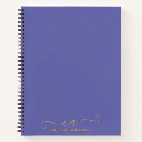 Modern Periwinkle and Gold Script Monogrammed  Notebook