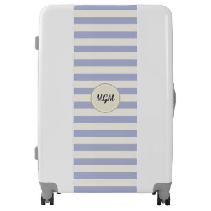 Modern Periwinkle Blue and Cream Striped Monogram Luggage