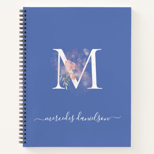 Modern Periwinkle Blue Blush Floral Monogrammed   Notebook