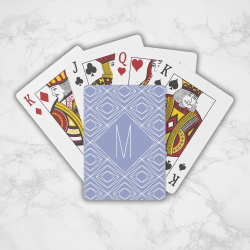Modern Periwinkle Blue Geometric Pattern Initial Playing Cards