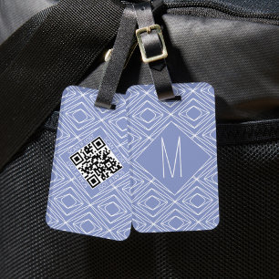 Modern Periwinkle Blue Geometric Pattern QR code Luggage Tag