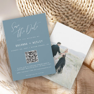 Modern Periwinkle Blue QR Code Photo Save The Date