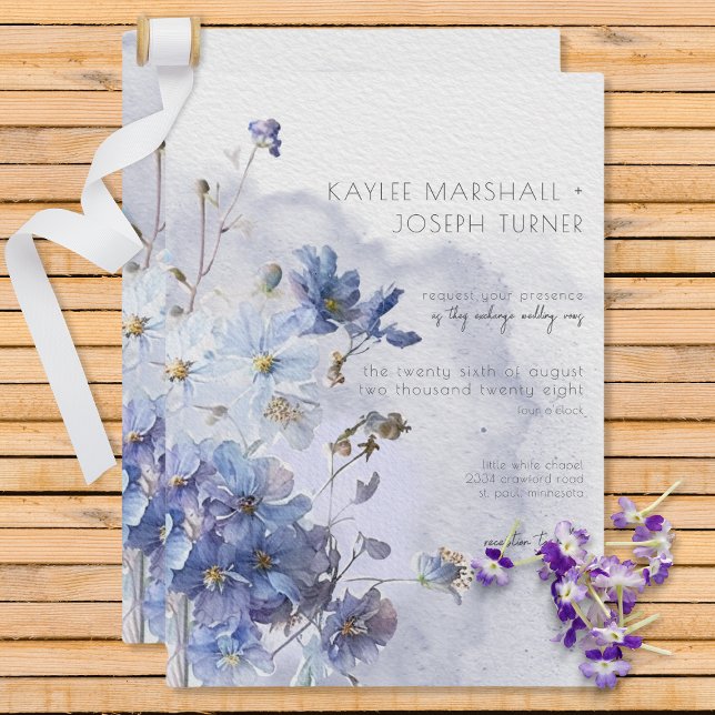 Modern Periwinkle Blue Watercolor Wildflowers Invitation (Creator Uploaded)