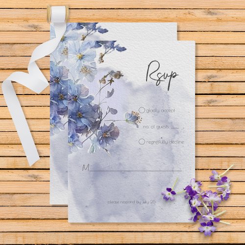 Modern Periwinkle Blue Watercolor Wildflowers RSVP Card