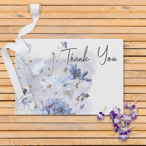 Modern Periwinkle Blue Watercolor Wildflowers Thank You Card