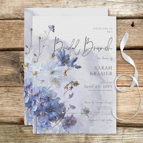 Modern Periwinkle Blue Wildflowers Bridal Brunch Invitation