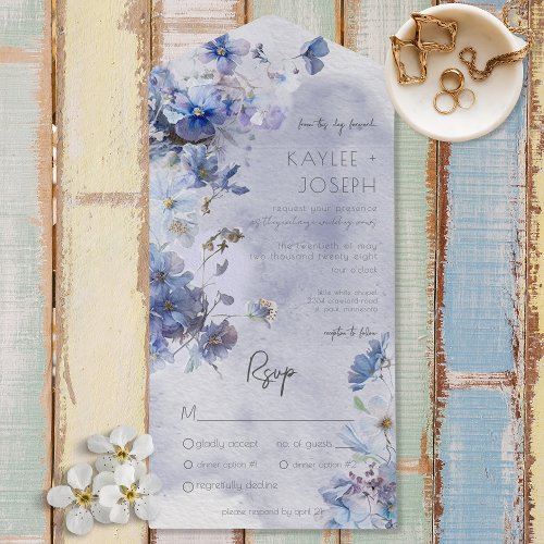 Modern Periwinkle Blue Wildflowers Dinner All In One Invitation