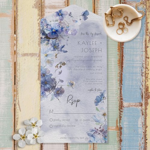 Modern Periwinkle Blue Wildflowers No Dinner All In One Invitation