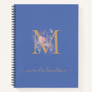 Modern Periwinkle Blush Floral Gold Monogrammed   Notebook