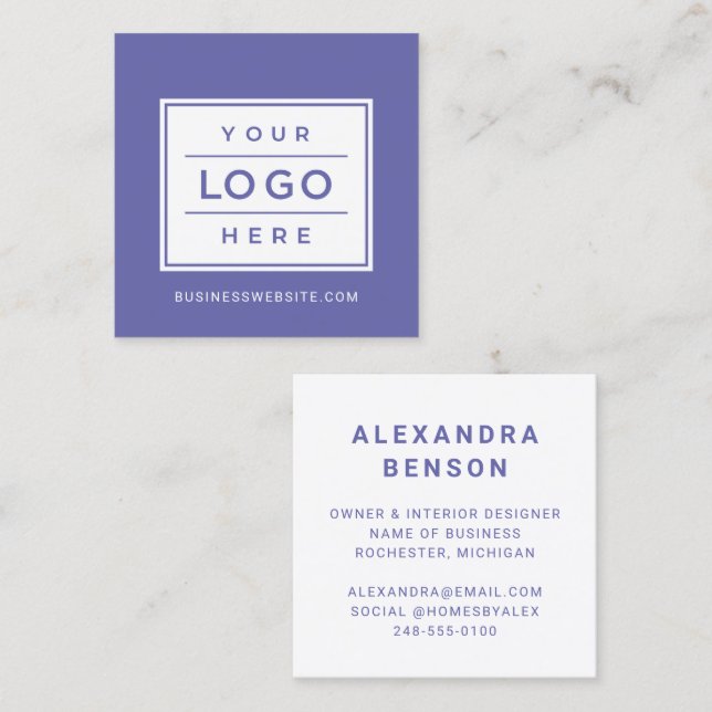 Modern Periwinkle Custom Business Logo Branded Square Business Card (Front/Back)