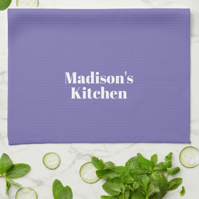 Modern periwinkle custom name text monogram chic kitchen towel (Folded)