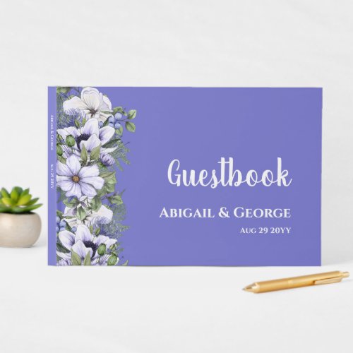 Modern Periwinkle Florals Pastel Purple Wedding Guest Book