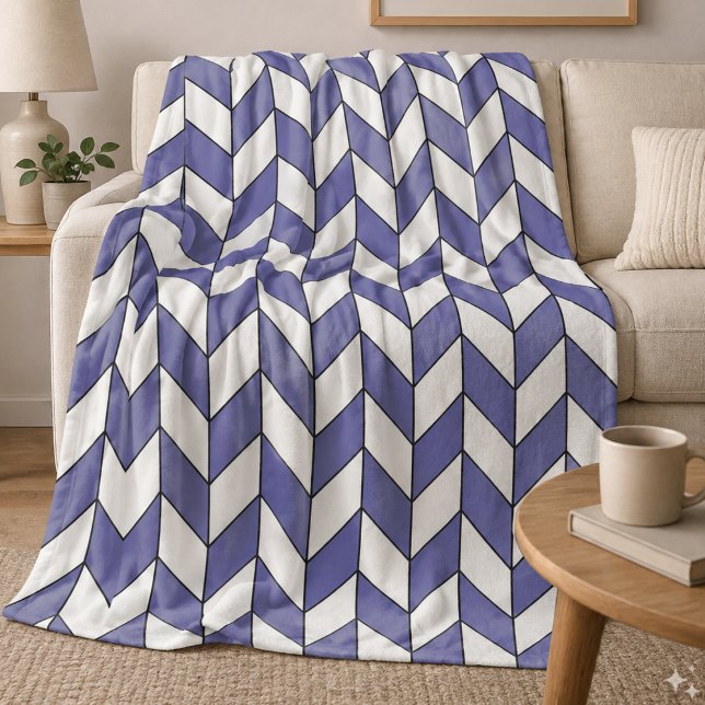 Modern Periwinkle Herringbone Chevron Pattern Fleece Blanket (Creator Uploaded)