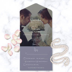 Modern Periwinkle Purple Elegant Photo Dinner All In One Invitation