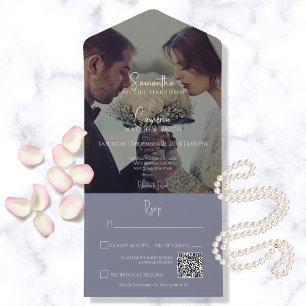 Modern Periwinkle Purple Elegant Photo QR Code All In One Invitation