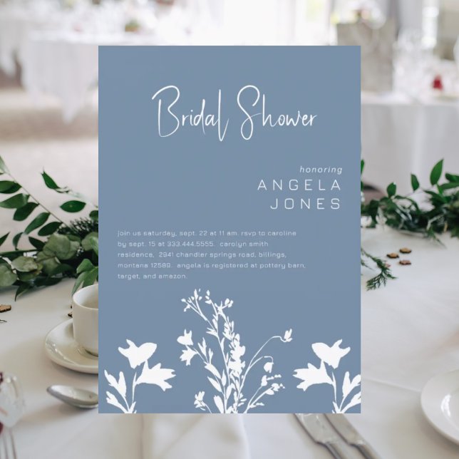 Modern Periwinkle White Wildflowers Bridal Shower Invitation (Creator Uploaded)