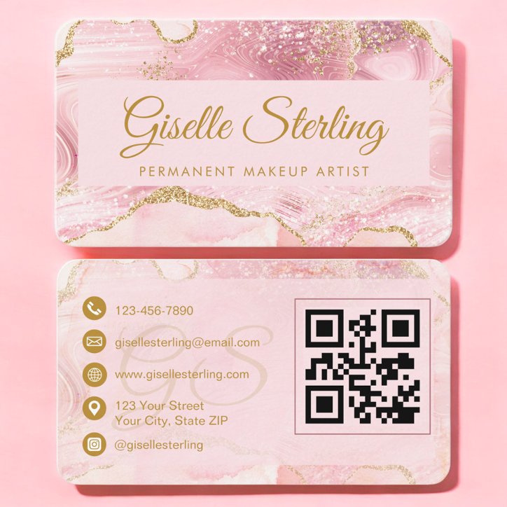 Modern Permanent Makeup Artist Blush QR Code Business Card
