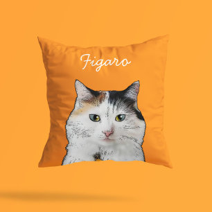 Modern Persian Cat Illustration Add Name Throw Pillow