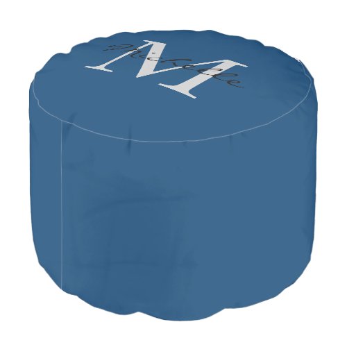 Modern Personal custom blue colored monogram name Pouf