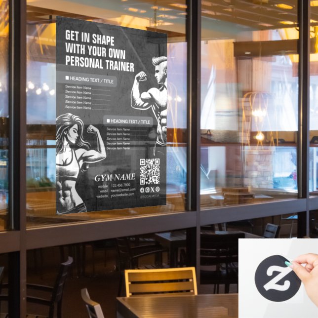 Modern Personal Fitness Trainer Menus Price Lists Window Cling (Restaurant Window)