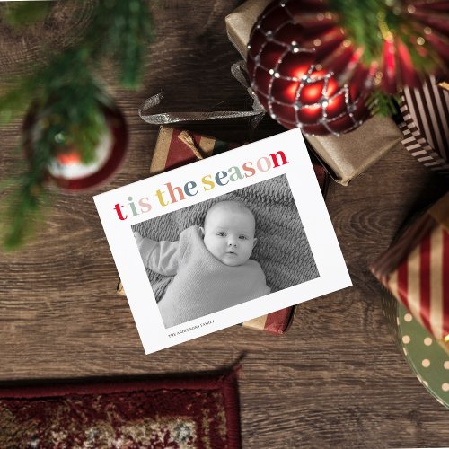 Modern Personal Photo  Colorful Tis The Season Postcard